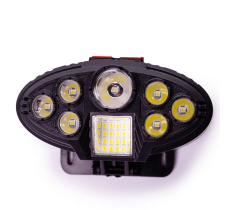 Čelová lampa nabíjateľná 8 led a bočný COB panel
