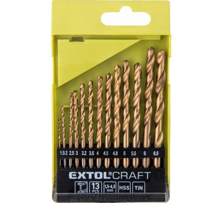 Vrtáky do kovu HSS TiN, 13-dielna sada, Ø1,5-6,5mm, HSS, EXTOL CRAFT