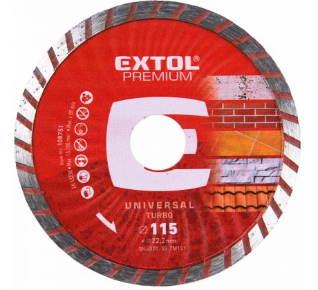 Kotúč rezný diamantový Turbo, 115mm, EXTOL PREMIUM