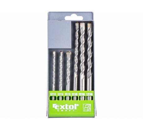 Vrtáky do betónu s valcovou stopkou, 6-dielna sada, Ø5-12mm, SK, EXTOL CRAFT
