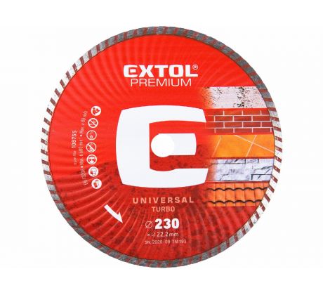 Kotúč rezný diamantový Turbo, 230mm, EXTOL PREMIUM
