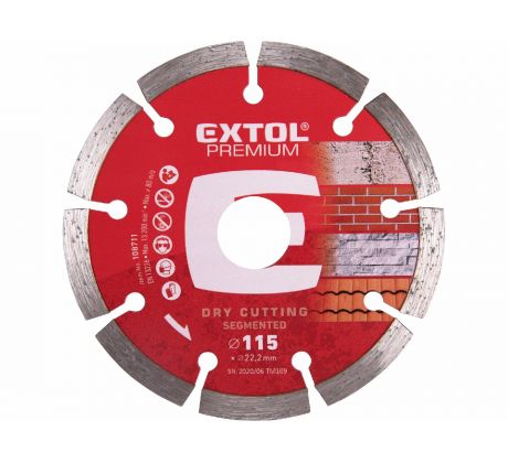 Kotúč rezný diamantový segmentový, 115mm, EXTOL PREMIUM