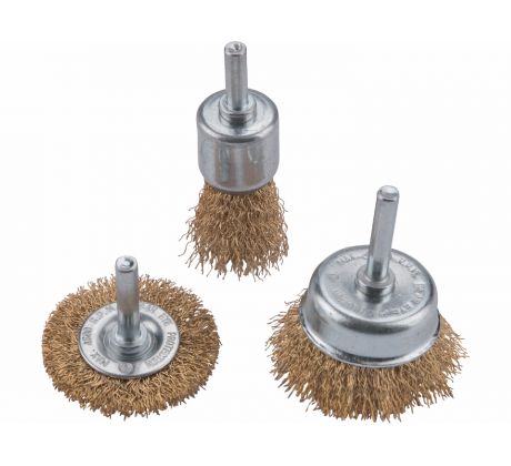 Kartáče so stopkou, vlnitý pomosadzený drôt 0,3mm, 3-dielna sada, EXTOL CRAFT