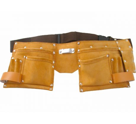 Vrecko na náradie kožené, 12 vreciek, s opaskom, plastová spona, dvojdielne, EXTOL CRAFT