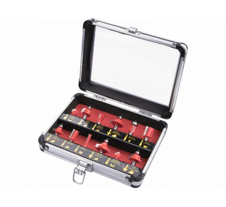 Profilové frézy HSS s SK plátkami, 12-dielna sada, hliníkové puzdro, EXTOL PREMIUM