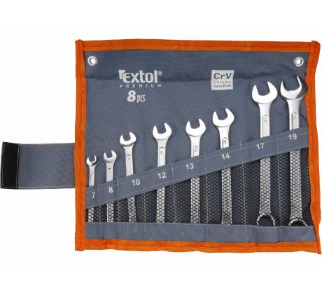 Kľúče očko-vidlicové, 8-dielna sada, 7-19mm, CrV, EXTOL PREMIUM