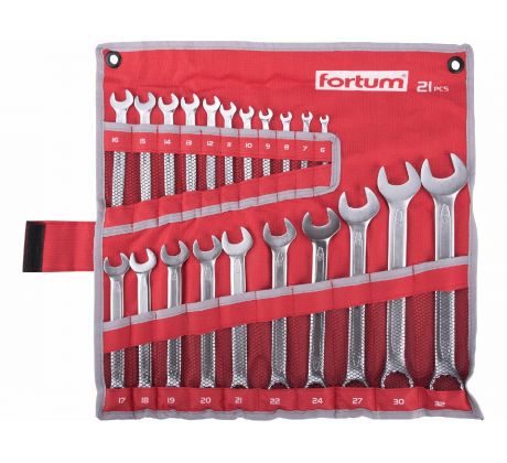 Kľúče očko-vidlicové, 21-dielna sada, 6-32mm, FORTUM