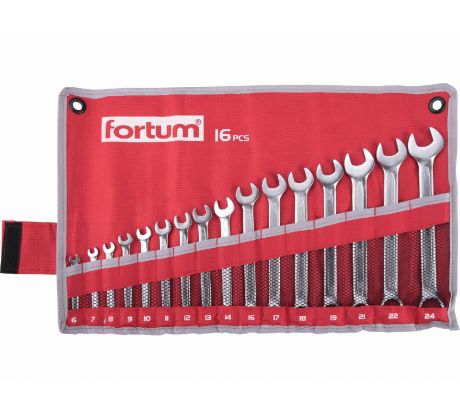 Kľúče očko-vidlicové, 16-dielna sada, 6-24mm, FORTUM