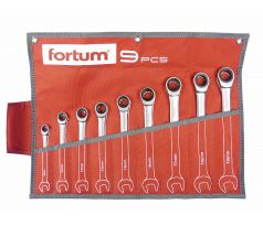 Kľúče očko-vidlicové, račňové, 72 zubov, 9-dielna sada, 8-19mm, FORTUM