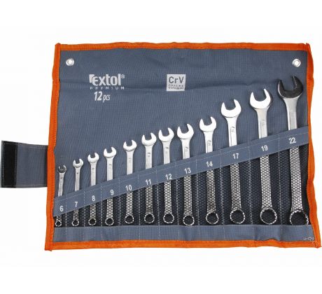 Kľúče očko-vidlicové, 12-dielna sada, 6-22mm, CrV, EXTOL PREMIUM