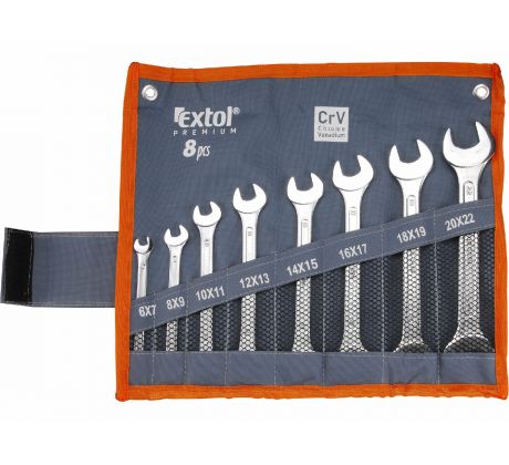 Kľúče vidlicové, 8-dielna sada, 6-22mm, CrV, EXTOL PREMIUM