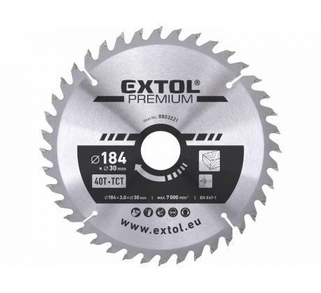 Kotúč pílový s SK plátkami, ø184x3,2x30mm, 40z, EXTOL PREMIUM