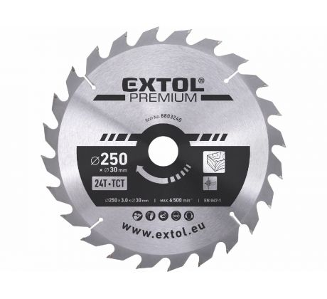 Kotúč pílový s SK plátkami, Ø250x3,2x30mm, 24z, EXTOL PREMIUM