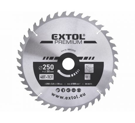 Kotúč pílový s SK plátkami, Ø250x3,2x30mm, 40z, EXTOL PREMIUM