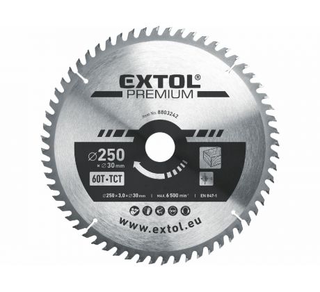 Kotúč pílový s SK plátkami, Ø250x3,2x30mm, 60z, EXTOL PREMIUM