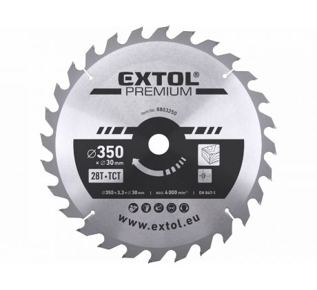 Kotúč pílový s SK plátkami, Ø350x3,5x30mm, 28z, EXTOL PREMIUM