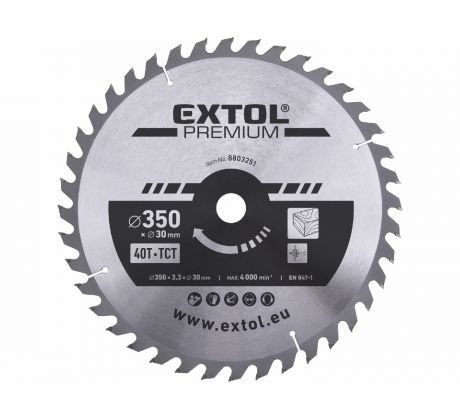 Kotúč pílový s SK plátkami, Ø350x3,5x30mm, 40z, EXTOL PREMIUM