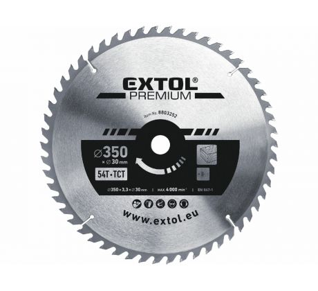 Kotúč pílový s SK plátkami, Ø350x3,5x30mm, 54z, EXTOL PREMIUM