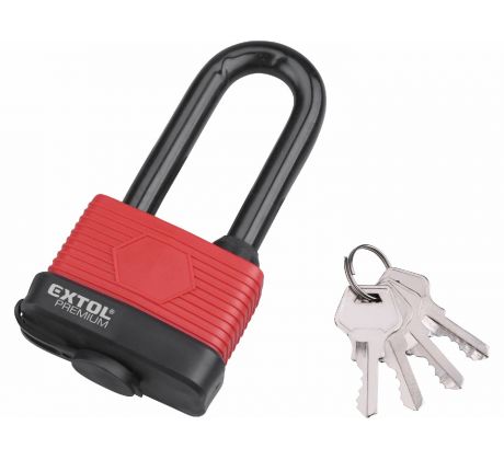 Zámok visací vodeodolný poplastovaný predĺžený, 4 kľúče, 65mm, EXTOL PREMIUM