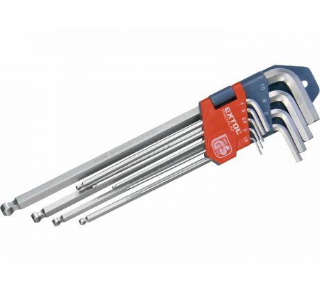 Kľúče imbusové s guľôčkou predĺžené, 9-dielna sada, 1,5-10mm, CrV, EXTOL PREMIUM