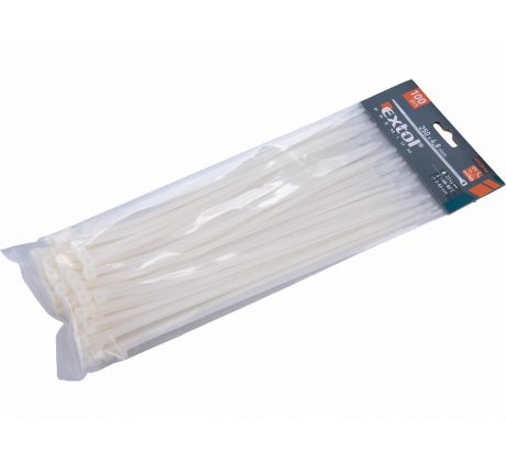 Pásky sťahovacie biele, 4,8x250mm, 100ks, Ø65mm, 22kg, nylon PA66, EXTOL PREMIUM