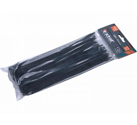 Pásky sťahovacie čierne, 3,6x200mm, 100ks, Ø50mm, 18kg, nylon PA66, EXTOL PREMIUM