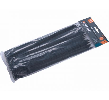Pásky sťahovacie čierne, 4,8x250mm, 100ks, Ø65mm, 22kg, nylon PA66, EXTOL PREMIUM