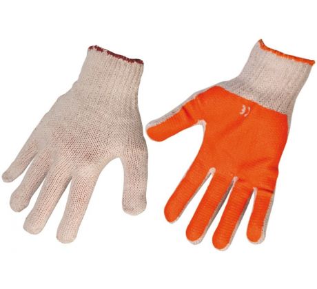 Rukavice bavlna, máčané v PVC, 10", dlaňová strana pstov a dlaň máčané