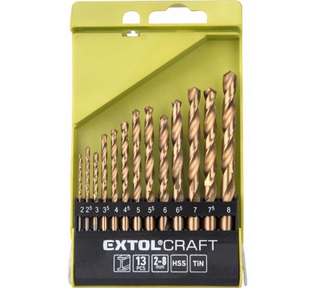 Vrtáky do kovu HSS TiN, 13-dielna sada, Ø2-8mm, HSS, EXTOL CRAFT