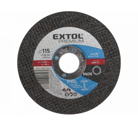 Kotúč rezný na oceľ a antikoro, 115x1,6mm, EXTOL PREMIUM
