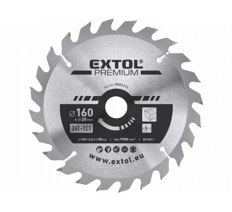 Kotúč pílový s SK plátkami, ø160x2,8x20mm, 24z, EXTOL PREMIUM