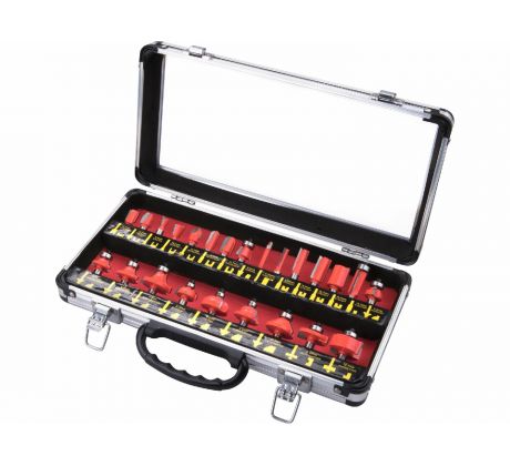 Profilové frézy HSS s SK plátkami, 24-dielna sada, hliníkový kufor, EXTOL PREMIUM