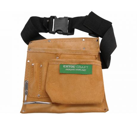 Vrecko na náradie, jednodielne, 5 vreciek, plastová spona, s opaskom, kožené, EXTOL CRAFT