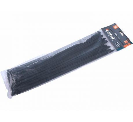 Pásky sťahovacie čierne, 7,6x380mm, 50ks, Ø100mm, 55kg, nylon PA66, EXTOL PREMIUM