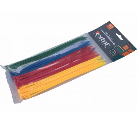 Pásky sťahovacie farebné 3,6x200mm, 100ks, Ø50mm, 18kg, nylon PA66, EXTOL PREMIUM