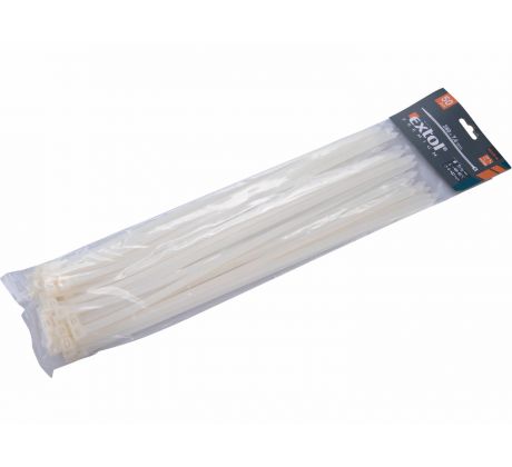 Pásky sťahovacie biele, 7,6x380mm, 50ks, Ø100mm, 55kg, nylon PA66, EXTOL PREMIUM