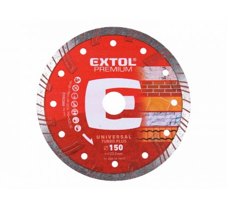 Kotúč rezný diamantový Turbo plus, ø150mm, EXTOL PREMIUM