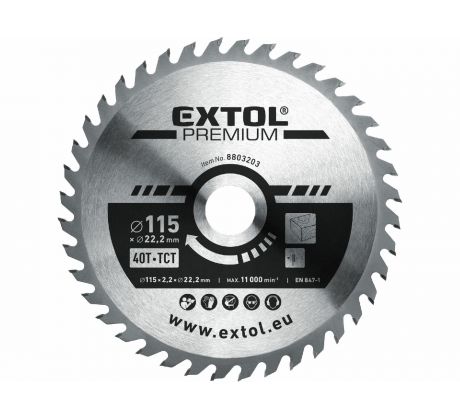 Kotúč pilový s SK plátkami, ø115x2,6x22,2mm, 40z, EXTOL PREMIUM