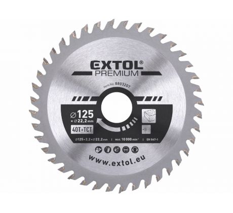 Kotúč pílový s SK plátkami, ø125x2,6x22,2mm, 40z, EXTOL PREMIUM