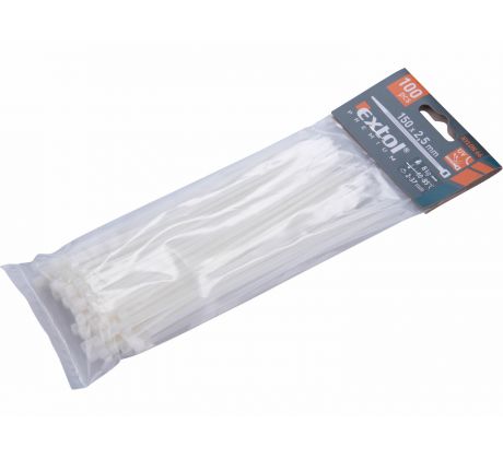 Pásky sťahovacie biele, 2,5x150mm, 100ks, Ø35mm, 8kg, nylon PA66, EXTOL PREMIUM