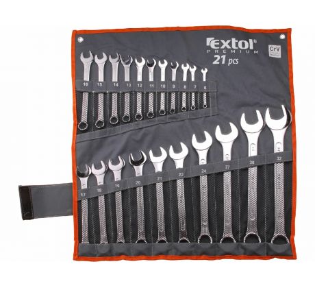 Kľúče očko-vidlicové 6-32mm, sada 21ks, nylonové puzdro, CrV, EXTOL PREMIUM