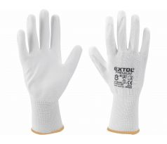 Rukavice z polyesteru polomáčané v PU, biele, 8", EXTOL PREMIUM