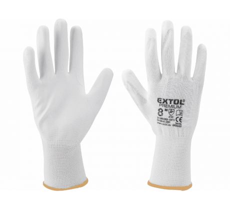 Rukavice z polyesteru polomáčané v PU, biele, 8", EXTOL PREMIUM
