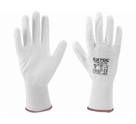Rukavice z polyesteru polomáčané v PU, biele, 9", EXTOL PREMIUM