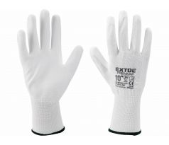 Rukavice z polyesteru polomáčané v PU, biele, 10", EXTOL PREMIUM