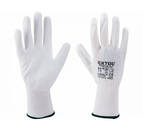 Rukavice z polyesteru polomáčané v PU, biele, 11", EXTOL PREMIUM