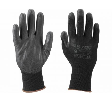 Rukavice z polyesteru polomáčané v PU, čierne, 8", EXTOL PREMIUM