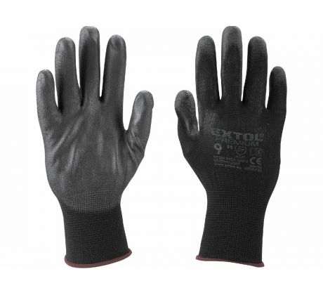 Rukavice z polyesteru polomáčané v PU, čierne, 9", EXTOL PREMIUM