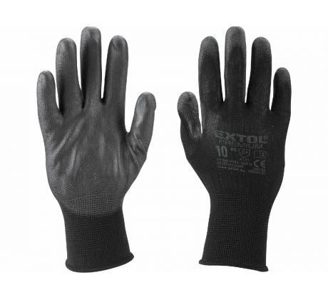 Rukavice z polyesteru polomáčané v PU, čierne, 10", EXTOL PREMIUM