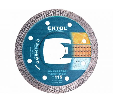 Kotúč rezný diamantový Turbo Thin Cut, 115mm, suché aj mokré rezanie, EXTOL INDUSTRIAL